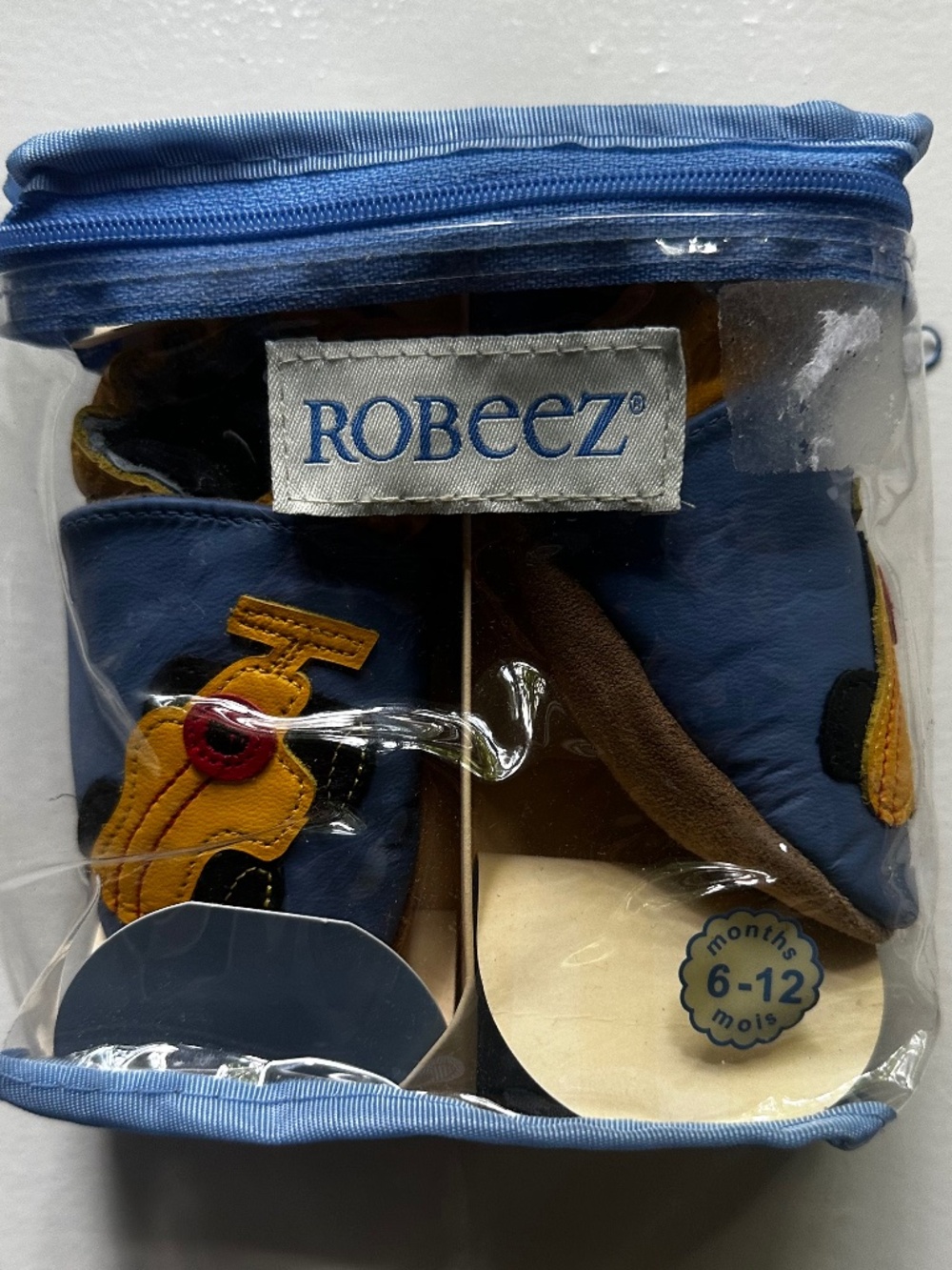 Robeez Soft Sole Leather Baby Shoes - Blue Construction Truck (Size 6-12 Months,